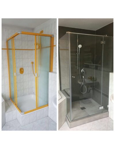 glasdusche vorher nachher pendeltuer